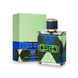 Perfume CH Men Swing Carolina Herrera Limited Edition con caja y botella de diseño argyle en tonos verdes y azules