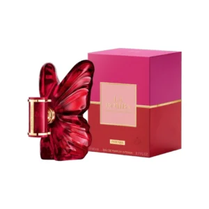 Caja roja y botella en forma de mariposa del Carolina Herrera La Bomba Intensa.