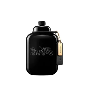 Botella negra del perfume Coach For Men Black Eau De Parfum con logotipo dorado