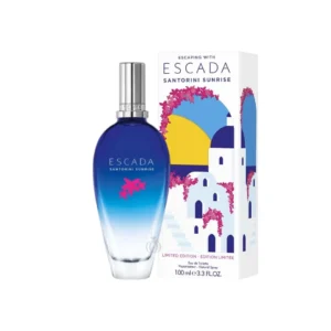Caja y botella del perfume Escada Santorini Sunrise EDT Edición Limitada.