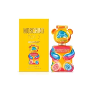 Caja amarilla y botella en forma de oso del Moschino Toy 2 Gummy.
