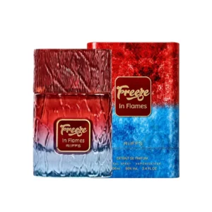 Caja y botella del perfume Riiffs Freeze In Flames en empaque original.