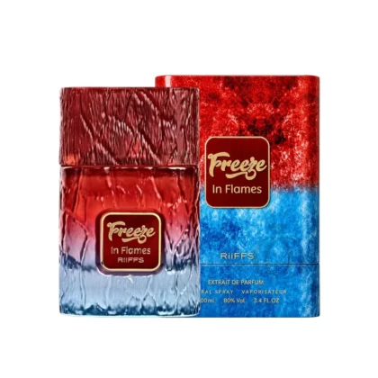 Caja y botella del perfume Riiffs Freeze In Flames en empaque original.