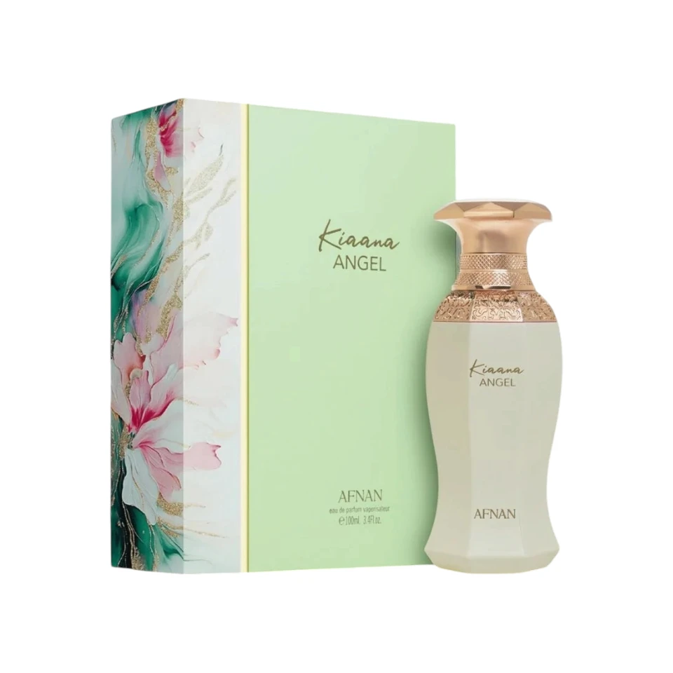 Afnan Kiaana Angel perfume original con caja elegante y botella de diseño lujoso.