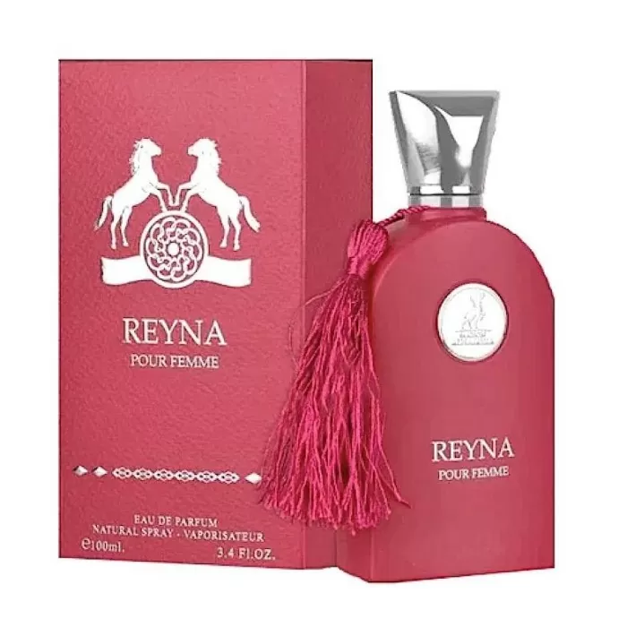Descubre Reyna Pour Femme de Maison Alhambra, una fragancia dulce y cremosa con cítricos, frambuesa y malvavisco